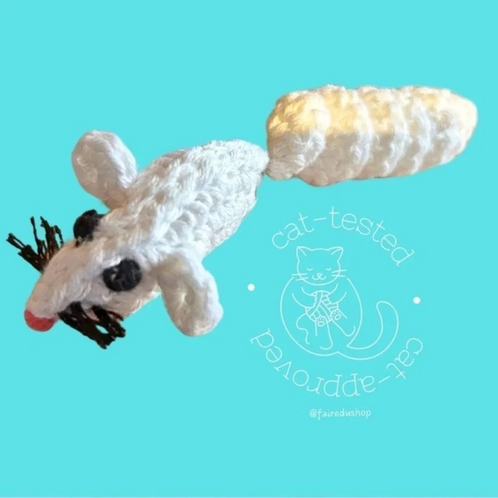 Cat Toy 100% Cotton Crochet Handmade Natural Material Soft on Paws Curly-Q Tail
